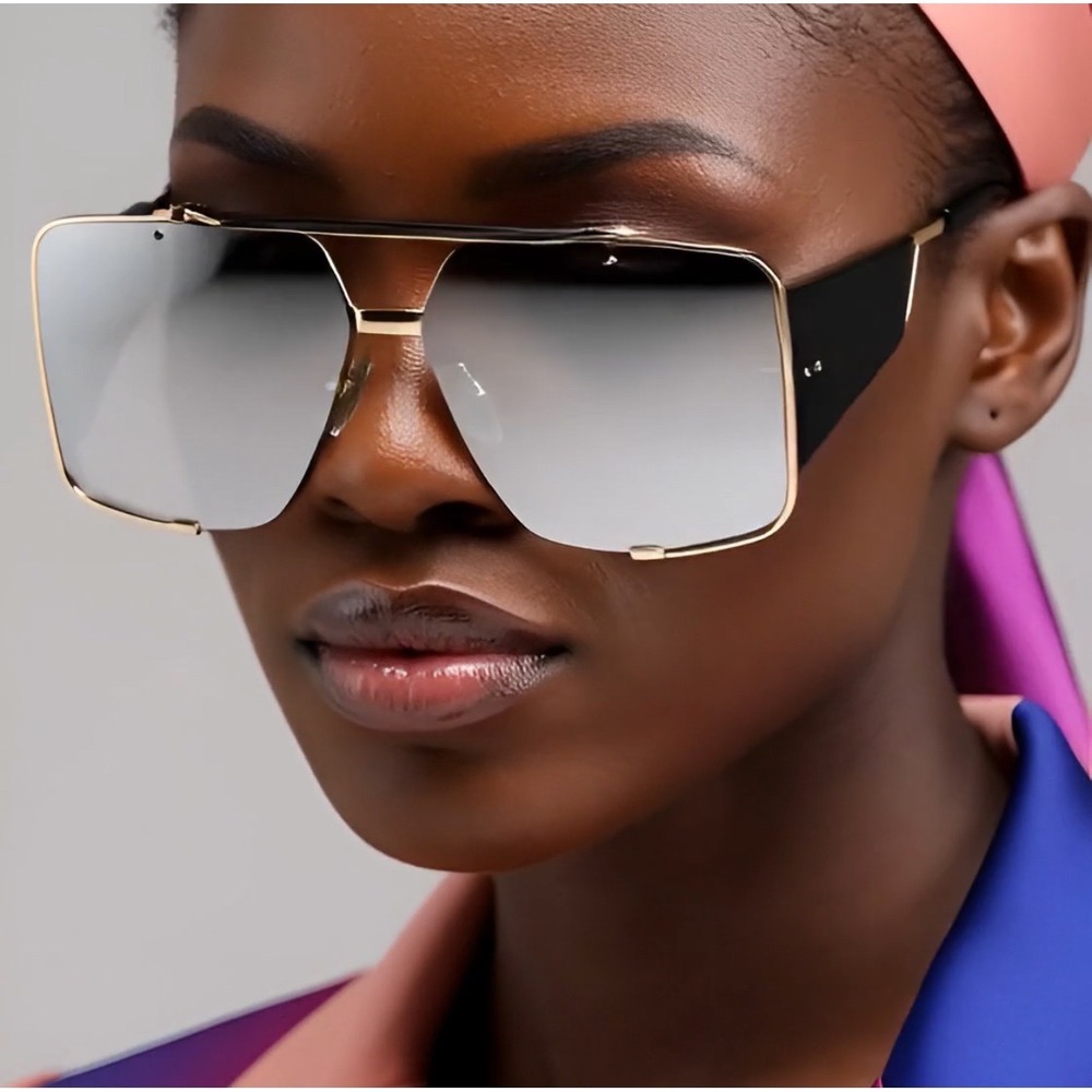 Oversized Square Sunglasses Gold Black Mirrored Lens Women's Fashion Lentes 2026